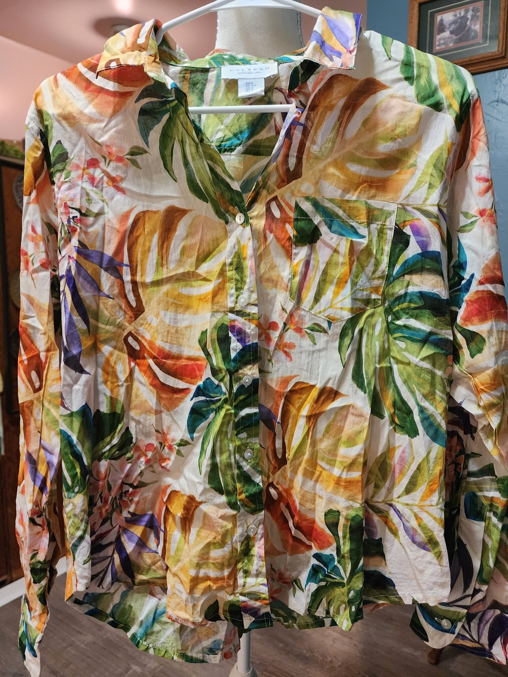 Calypso St. Barth Multicolor Tropical Leaf Button-Down Shirt Sz SM